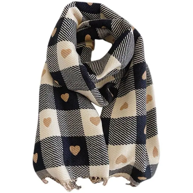 

High Appearance Level Feel Good Love Square Grid Double Thick Autumn and Winter Scarf Korean Wool Scarf for Women