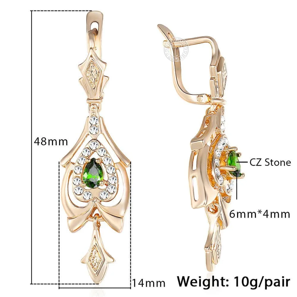 Davieslee Teardrop Olivine Green CZ люстра Висячие серьги для женщин проложили прозрачный кубический цирконий 585 розовое золото заполненный DGE109