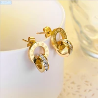 personalized roman diamond set new creative earrings rose gold titanium steel earrings womens double ring pop earrings jewelry