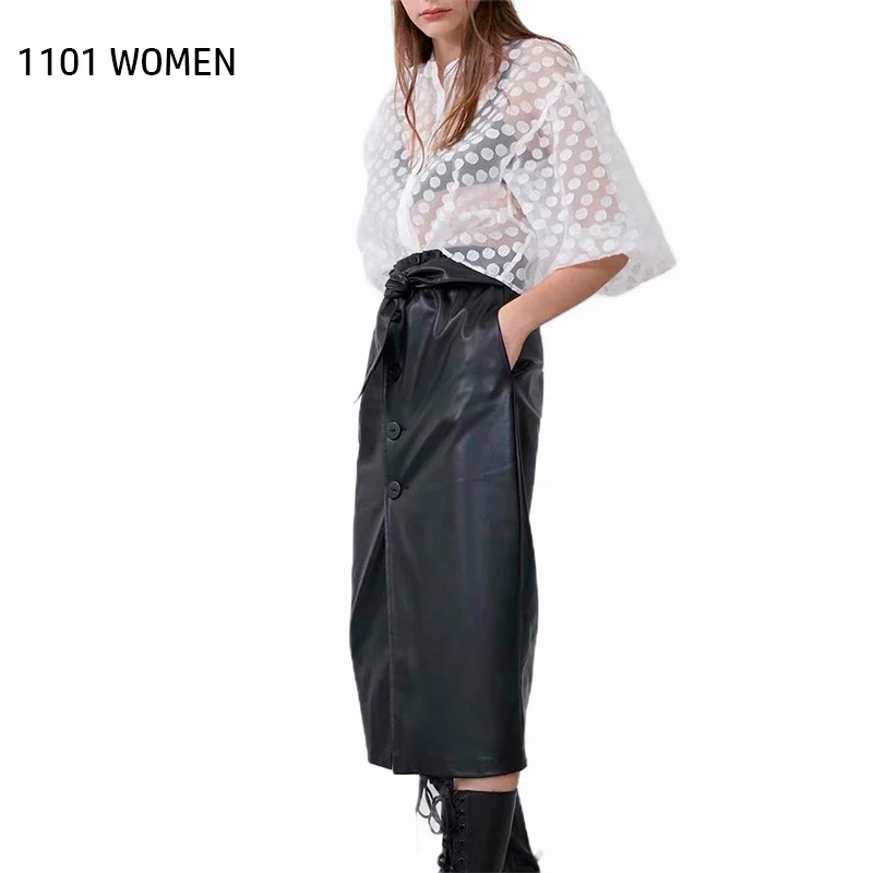 Женская блузка ZA белая в горошек прозрачная с о вырезом из шифона повседневная