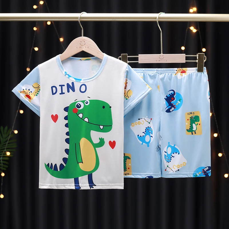

Летняя Пижама с мультяшным динозавром, Детский комплект, уютная круглая Детская Пижама для мальчиков и девочек, пижама с коротким рукавом, м...