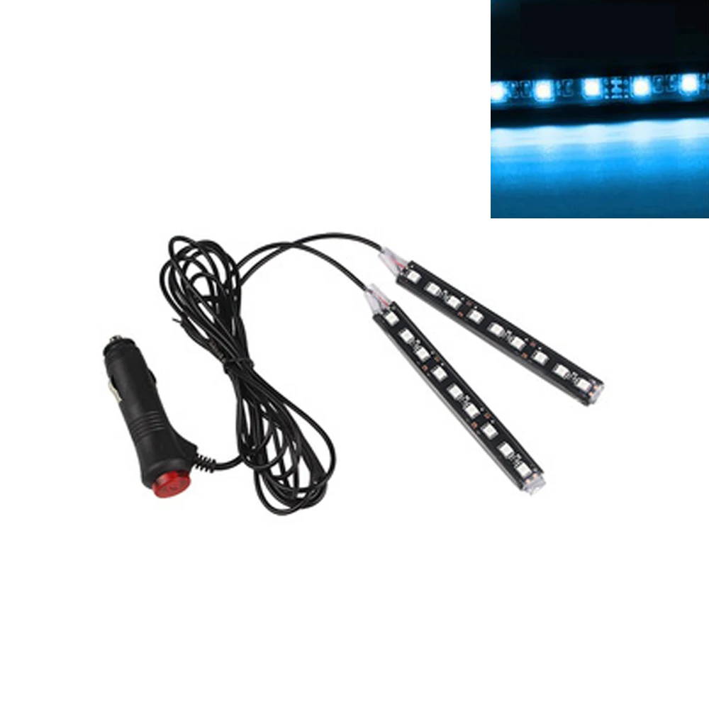 light blue Многоцветная Автомобильная 9 светодиодный 2 в 1 интерьерная атмосферная подсветка, торшер, полоска для ног, адаптер для прикуривателя, декоративная лампа - Испускаемый цвет: light blue