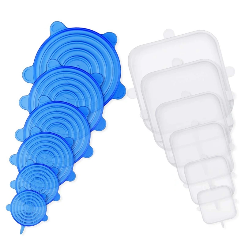12 PCS Round And Square Sizes Silicone Lids Covers Stretch Food Bowl Reusable Sa | Дом и сад