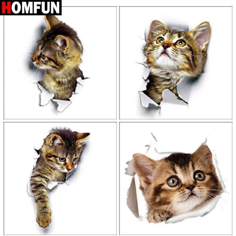 

Алмазная живопись HOMFUN, полноразмерная/круглая вышивка крестиком с изображением кошки, стразы 5D