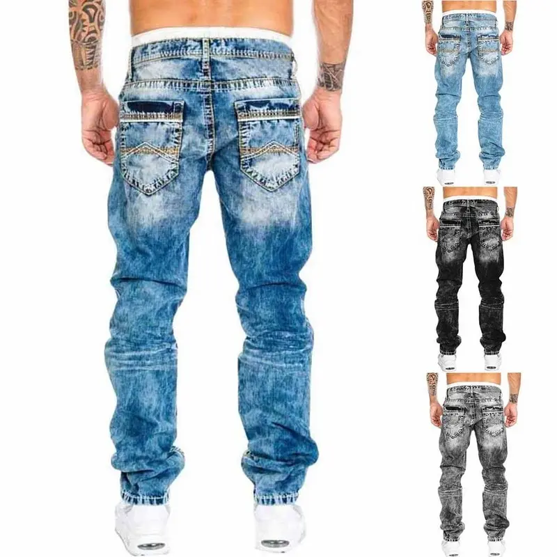 

2020 Autumn Fashion oversized Mid-Waist Pocket Denim Straight Pants Men's Casual Washed Jeans Black Jeans