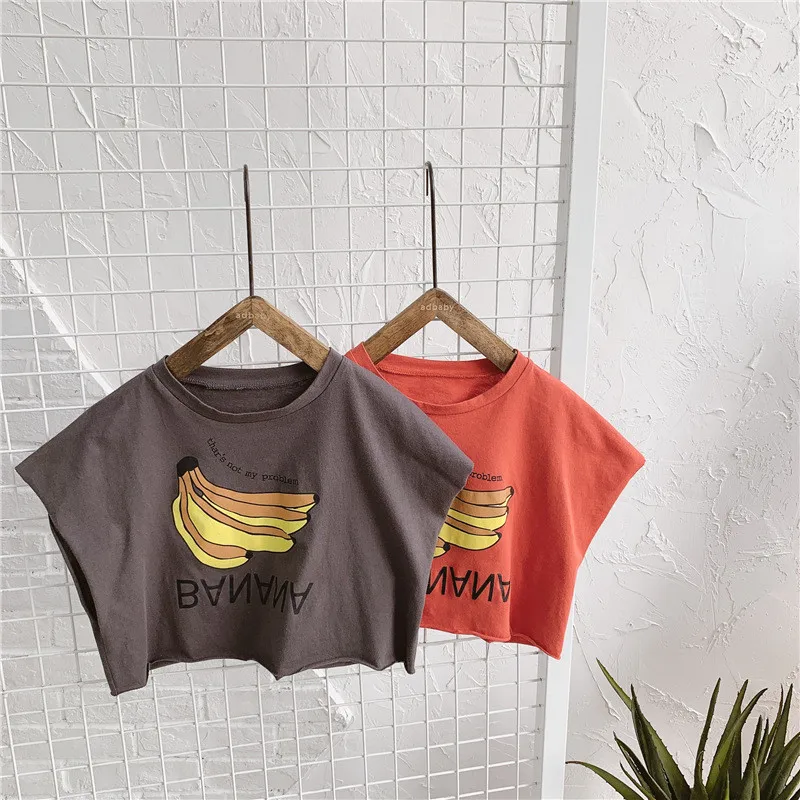 

Girls T shirts Cartoon Loose Tees Banana Print Kids T Shirts 2020 Korean style 2 colors Baby Girls T shirts Children Tops