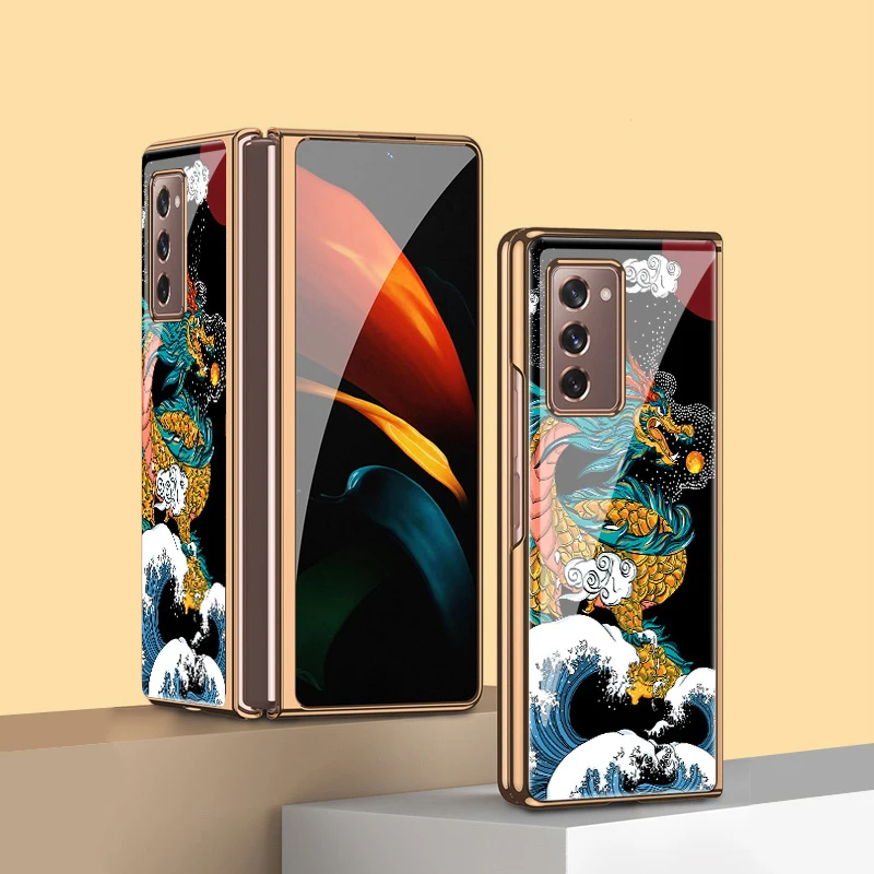 z fold 3 funda case for samsung galaxy z fold 3 fold 2 z flip 3 plating flexible glass shell dragon fish coque phone case cover free global shipping