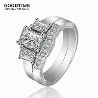 fashion new women ring 925 sterling silver princess zircon wedding ring set for bridal engagement jewelry accessories for party