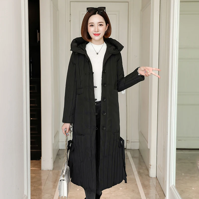 

Женская однотонная куртка X-long, зимние облегающие офисные однобортные парки с капюшоном и воротником-стойкой, толстые пальто, 2021