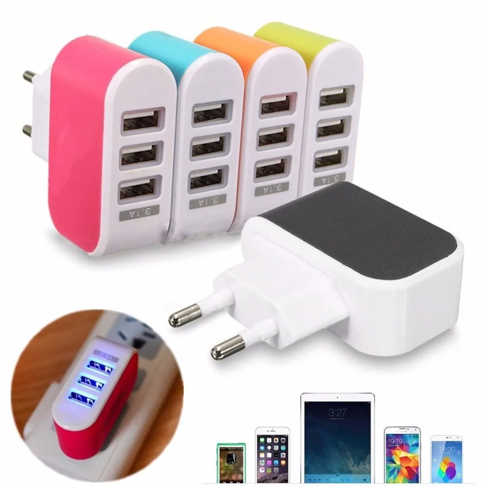 

3.1A Triple 3 USB Ports Charger Home Travel Wall AC Power Charger Phone Tablet Electronic LED Power Adapters US/EU Plug 1PC
