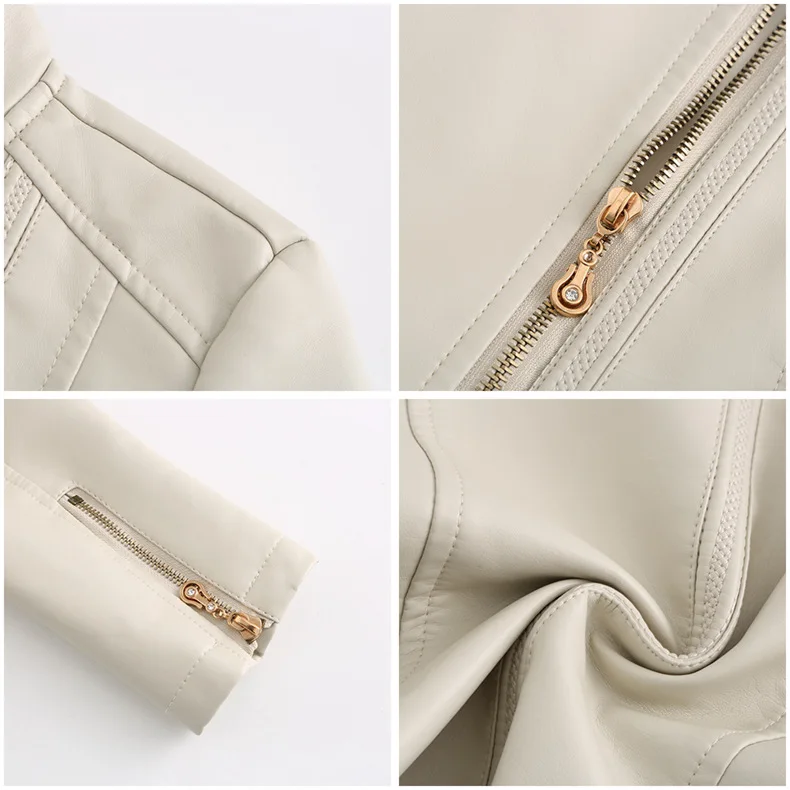 

Women's Zipper Moto Biker Leather Jackets Beige Green Black Red Plus Size Stand Collar Faux Pu Leather Jacket Coat Women Autumn