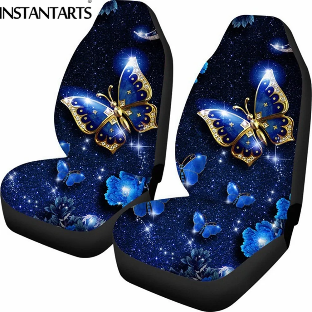 

INSTANTARTS 3D Blue Butterfly Printing Automobile Seat Protector Soft Cloth Universal for Most Cars Dust-proof Car Seat Cushion