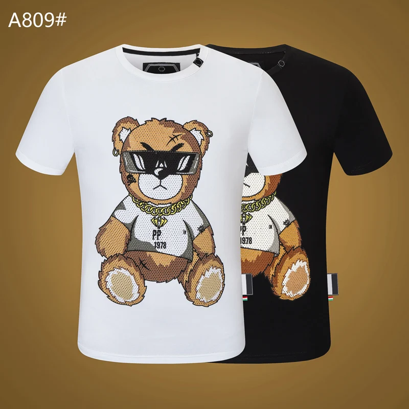 

Fashion Men Short Sleeve 3D Printing Street Hip-Hop Style Men Plein Tshirt Black Tops Skull Sportswear Manche Courte