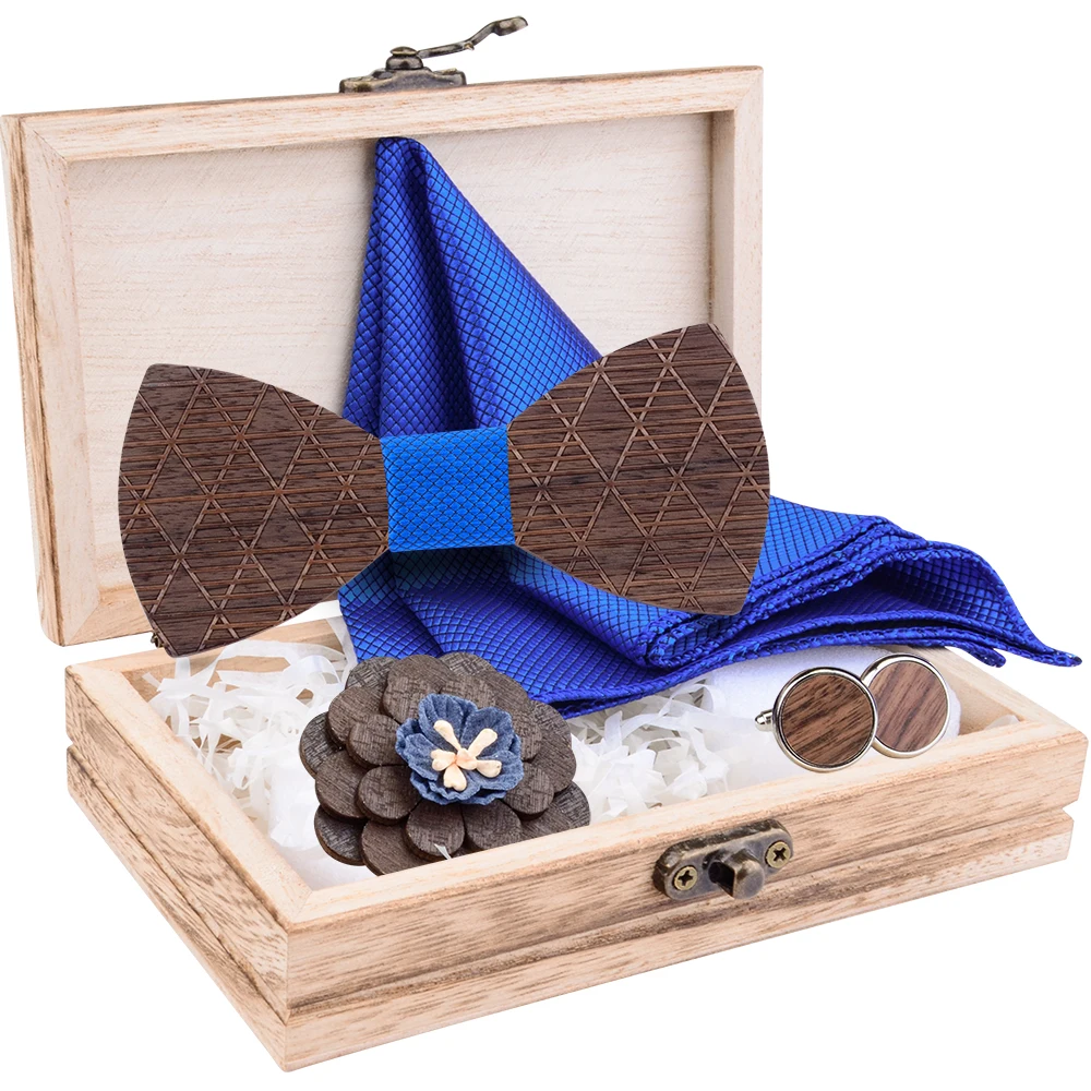 Мужская темно-синяя клетчатая деревянная бабочка галстук-бабочка Карманный