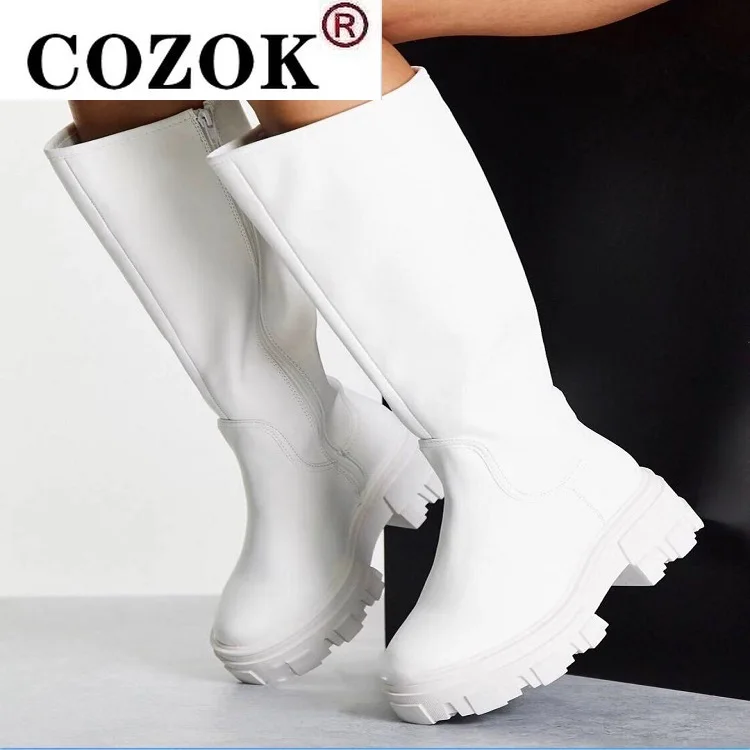 

Женские ботинки до середины икры, из мягкой искусственной кожи