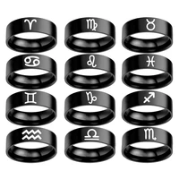 baecyt 12 constellations zodiac sign finger rings women girls black sliver color stainless steel ring anel anillos jewelry 6 13