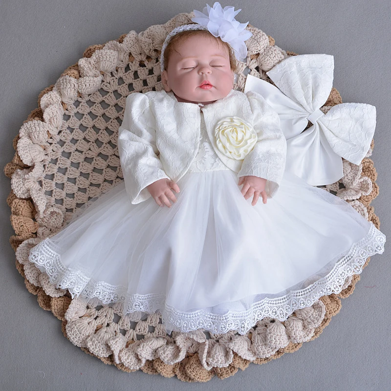 Комплект крещения для маленьких девочек платье Болеро повязка на голову детское