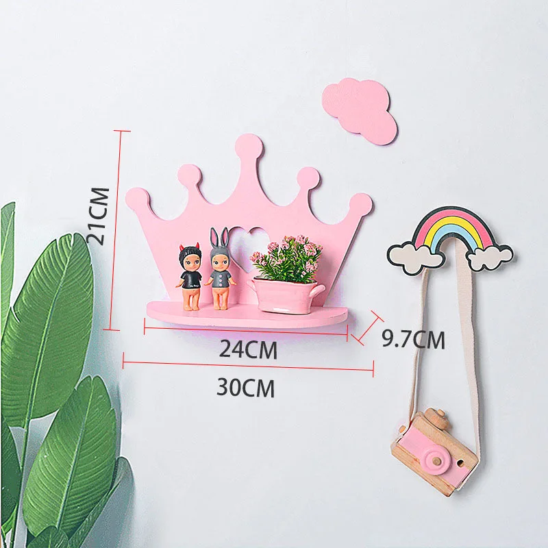 Розовая деревянная настенная полка с короной для комнаты принцессы дочки