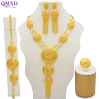 bridal long tassel gold color necklace sets for women jewelry sets dubai nigeria crystal wedding jewelry sets