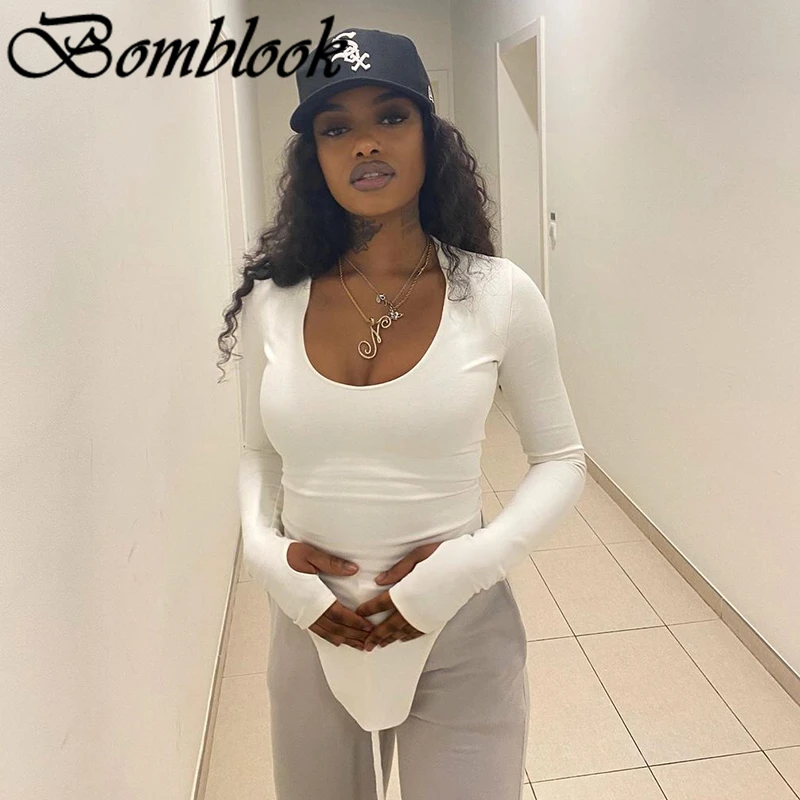 

Bomblook Casual Fashion Women's Solid Tops Autumn 2021 Square Collar Long Sleeve Irregularity Tops Female Streetwears