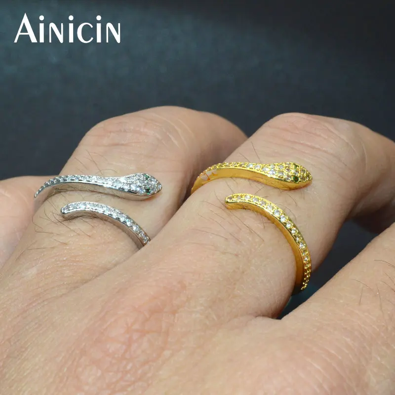 

Modern Stylish Brief Wedding Ring Gold Silver Plating Zircon Stone Setting Snake Shape Adjustable Women Rings Gift Party Jewelry