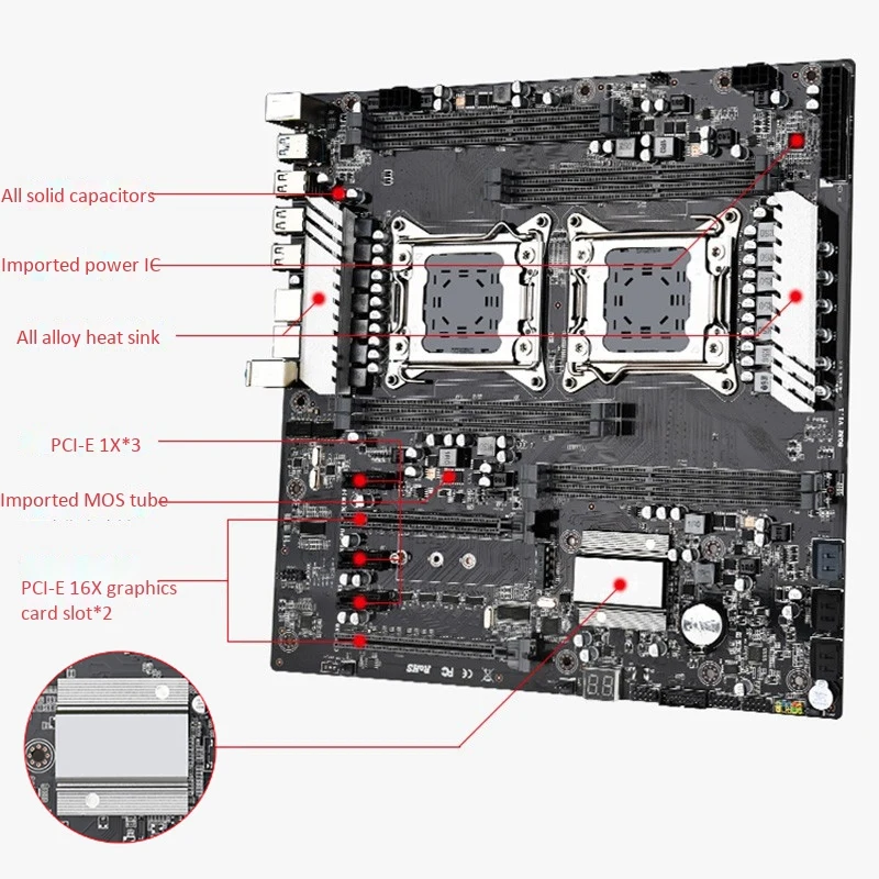 Материнская плата X79 S8 с двумя процессорами LGA2011 поддержка для Dual E5 V1/V2 DDR3 1333/1600/1866