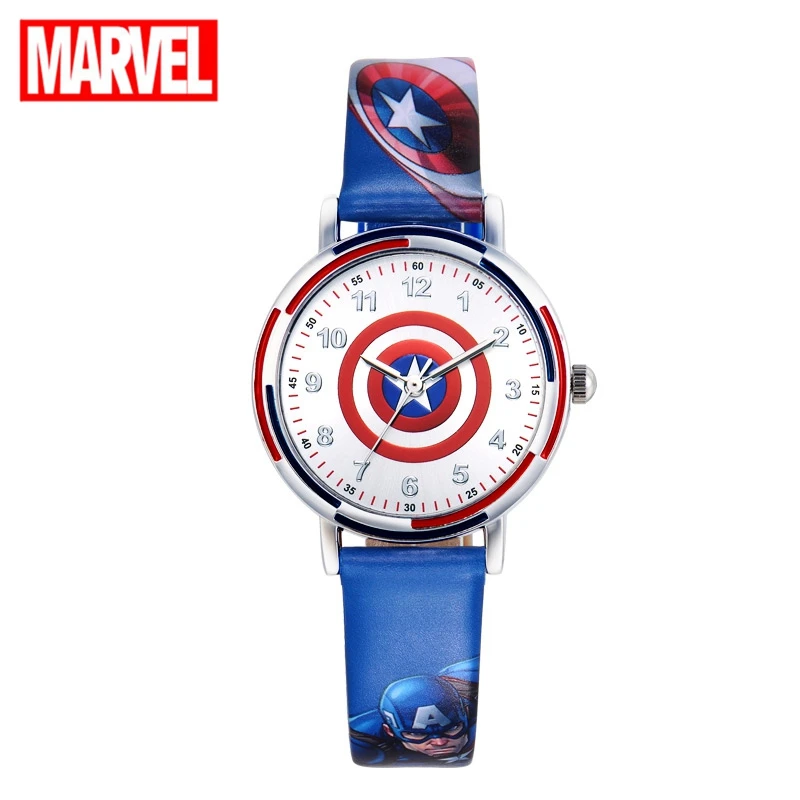 Marvel Мстители Капитан Америка Железный человек Халк дети ГЕРОЙ часы синий красный зеленый PU группа студентов кварцевые часы Дисней 81054