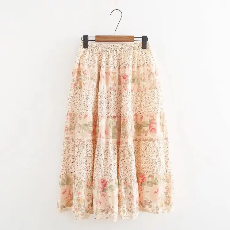 Новая летняя юбка в богемном стиле с цветочным принтом из хлопка и льна цельная