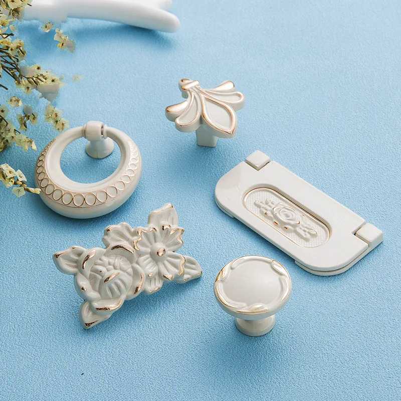 Цинковые ручки для шкафов Aolly цвета слоновой кости кухонного шкафа двери ручка