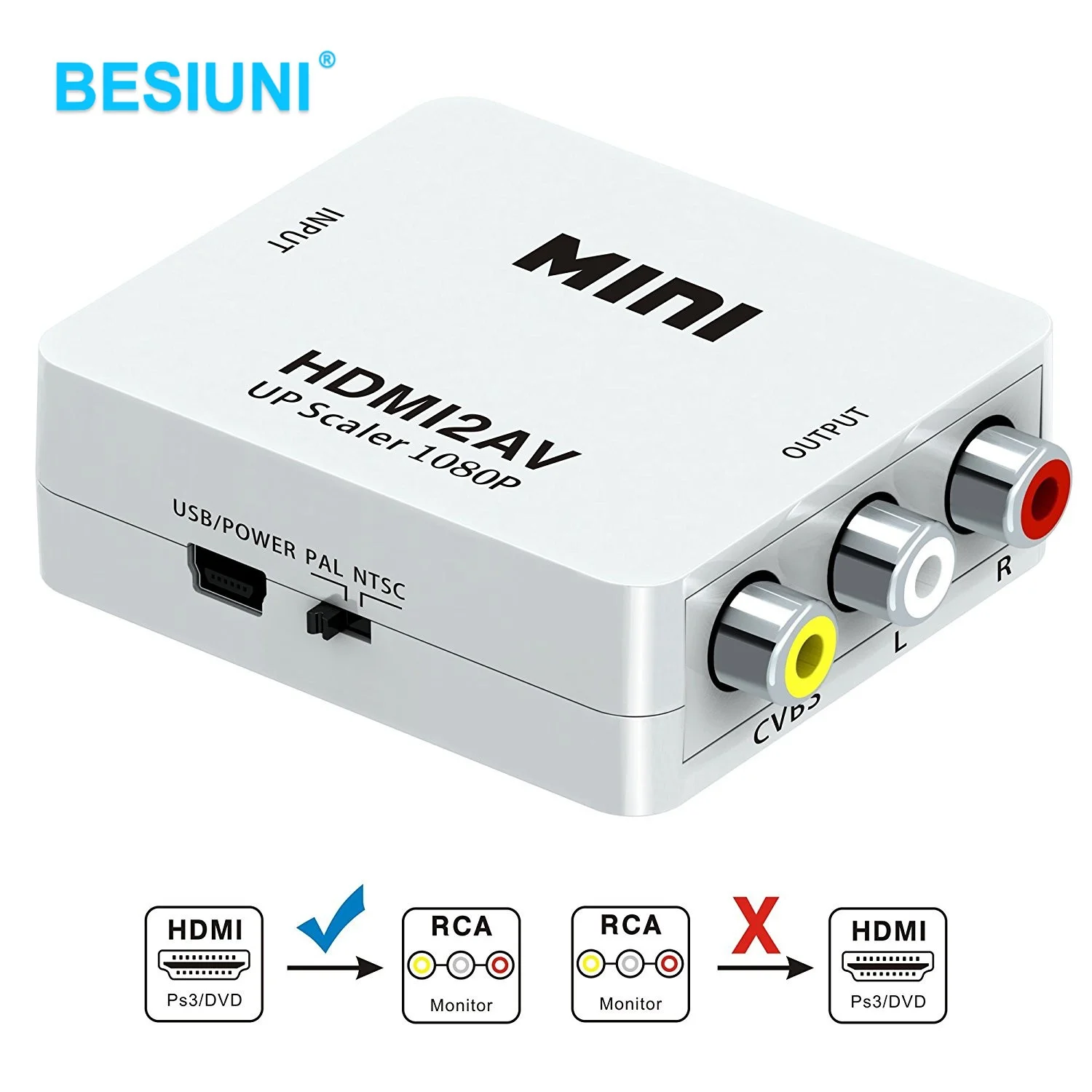 HDMI к RCA конвертер HDMI К AV адаптер Android Tv Smart Box PS4 ноутбук Chromecast для 1080P 720P 480P NTSC/PAL HDMI2AV - Цвет: Белый