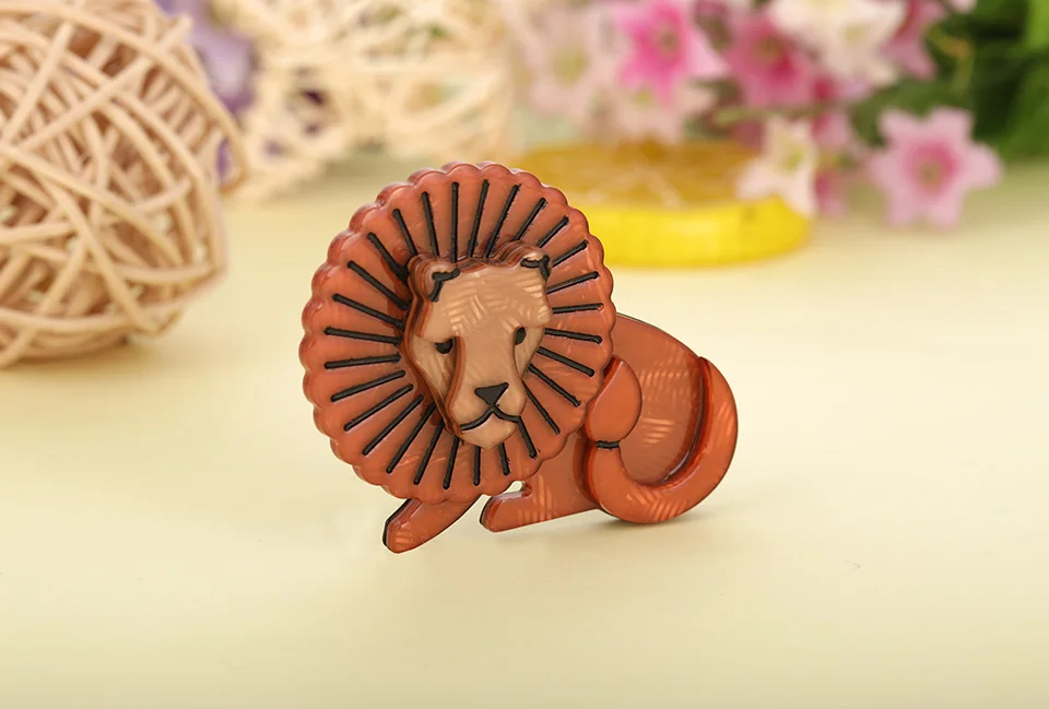 Blucome Cartoon Brown Lion Shape Brooch Corsage For Child Men Cool Handmade Animal Brooches Collection Lapel Pin Badge Jewelry