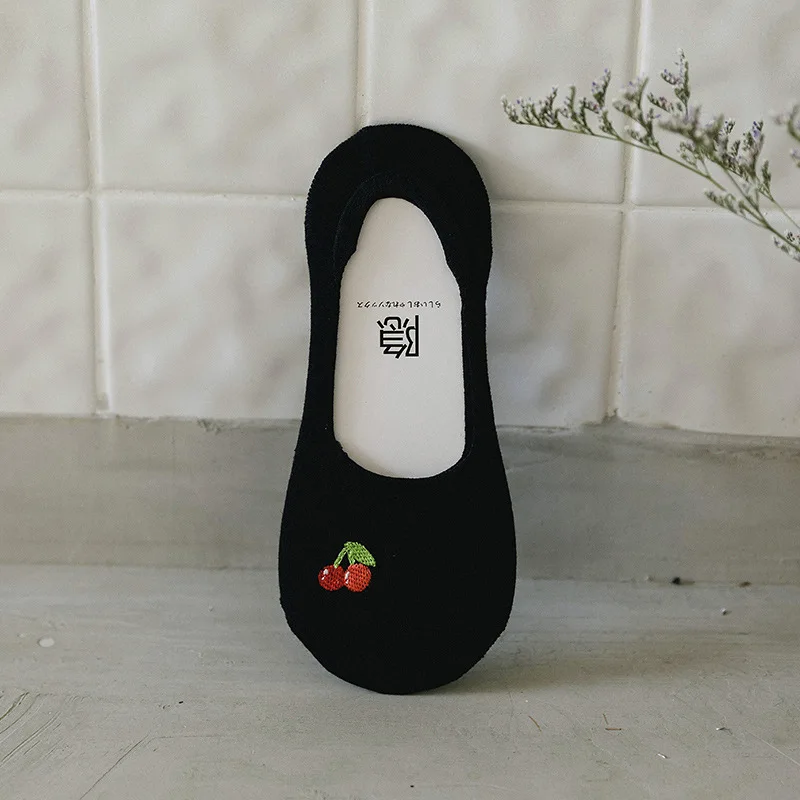 

SP&CITY Japanese Cute Socks Women's Fruit Embroidery Women Invisible Socks Solid Kawaii Non-slip Socks For Clothing Accessories