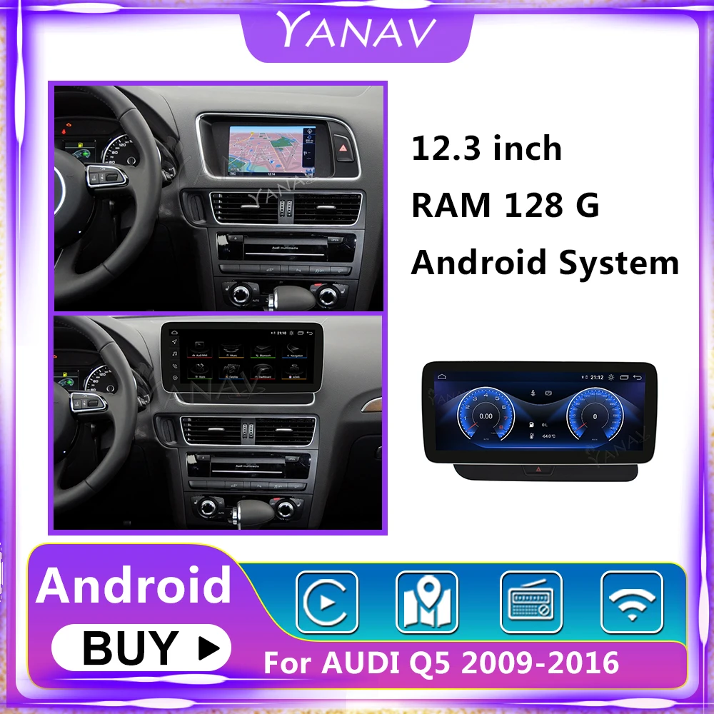 

12.3 Inch ​Android Car Radio stereo Multimedia For AUDI Q5 2009-2018 Low Version DVD Player Auto GPS Navigation Head Unit 128G