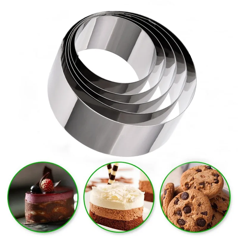 

5pcs Mousse Cake Mold Stainless Steel Circle Mousse Ring Round Cake Cutter Dessert Cake Forming Metal Cake Mold Sets Baking Tool