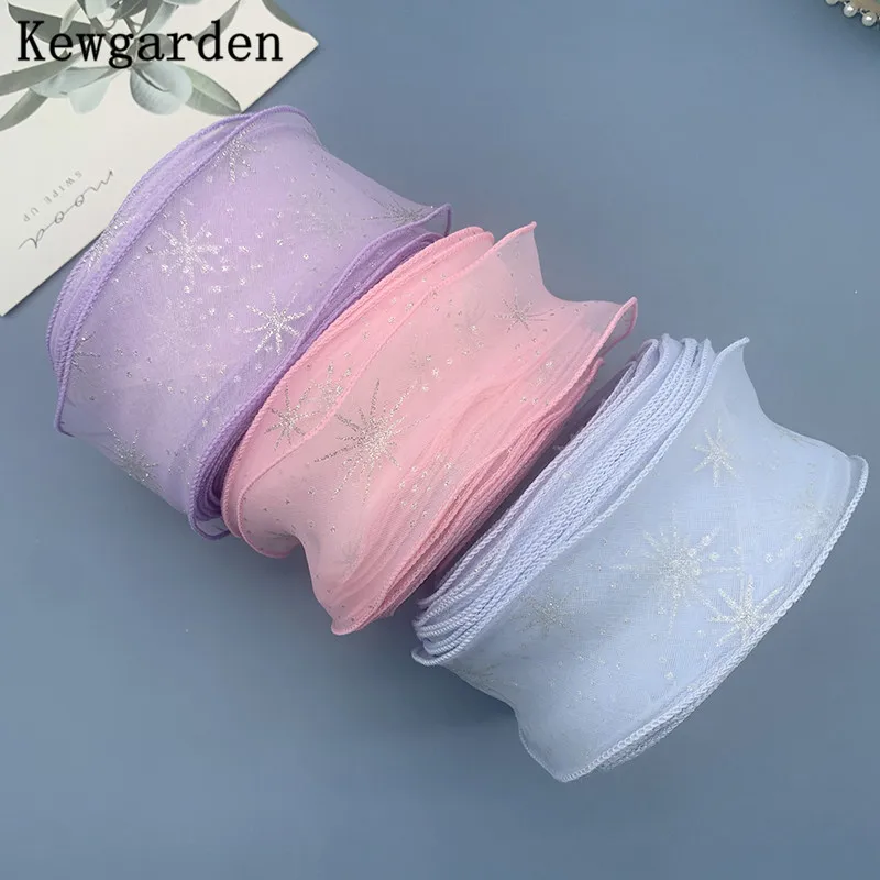 

Kewgarden Sliver Snowflake Organza Ribbon 55mm 2" DIY Bowknot Hair Accessories Handmade Tape Packing Webbing Wholesale 35 Meters