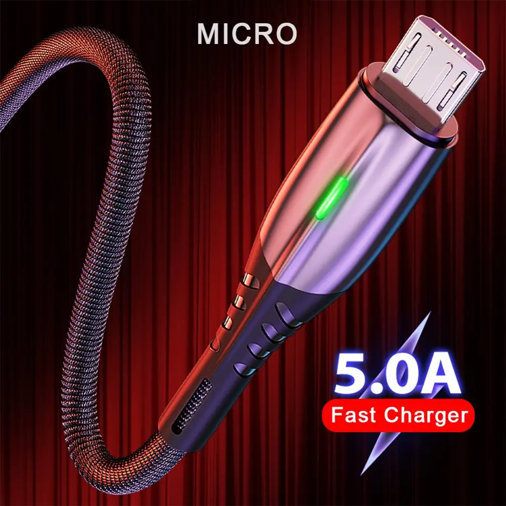 5А Micro USB Type C кабель LED мобильный телефон зарядное устройство для Android Быстрая