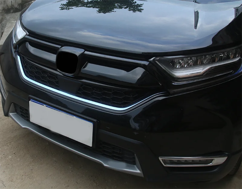 Carbon fiber look gloss black Front Bumper Grill Strip Trim Cover bars for Honda CRV CR-V CRV Tail door trim