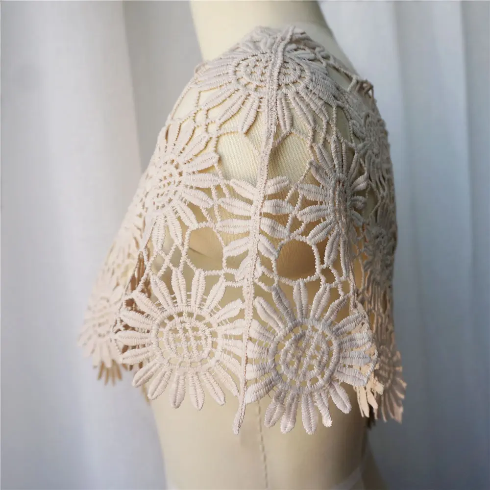 Бежевый воротник из цельной ткани вышитая Цветочная ажурная аппликация нашивка