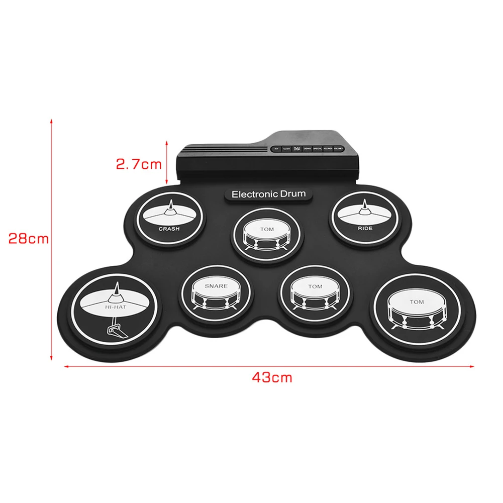 

Portable Roll-Up Electronic Drum Kit with Drumsticks Foot Pedals Compact Size Silicon Drum Percussion for Kids Beginners
