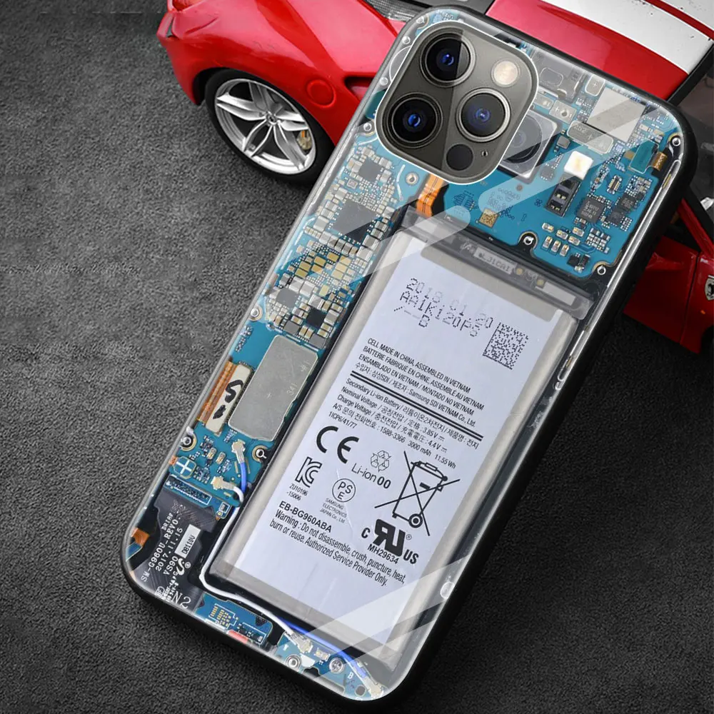 

Circuit Board Glass Phone Accessories Cover Case for Apple iPhone 12 11 Pro MAX 8 7 6 6S Plus XS Silicone Edge Shell