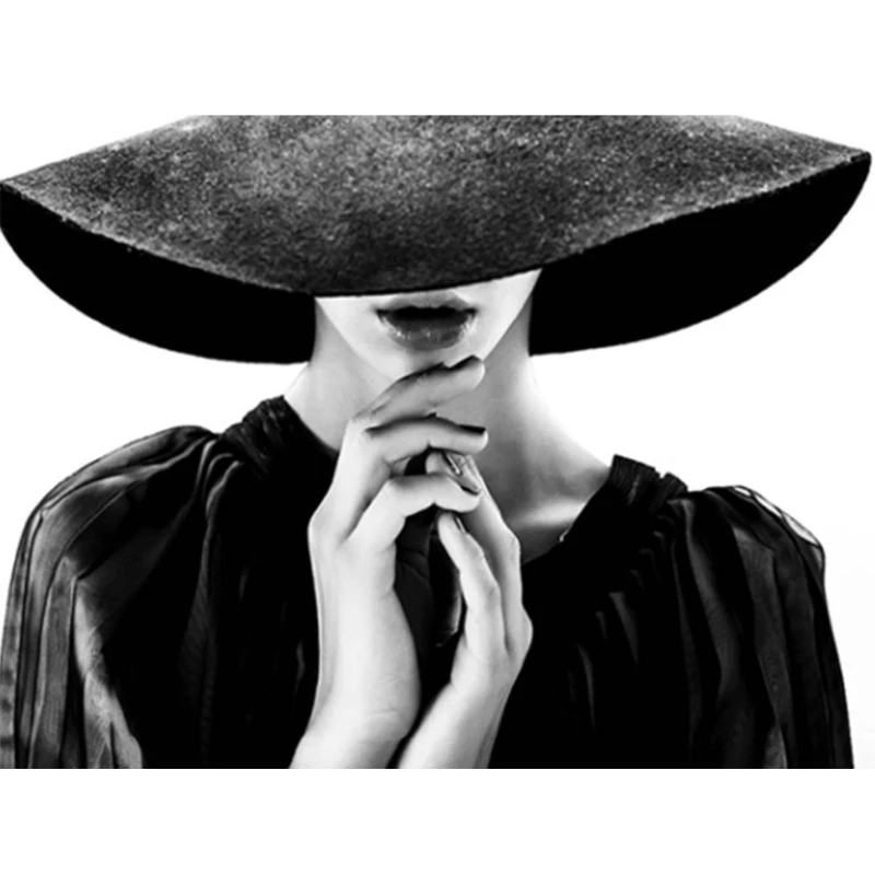 5D Diy Алмазная мозаика черно белая шляпа красота распродажа картина по номеру