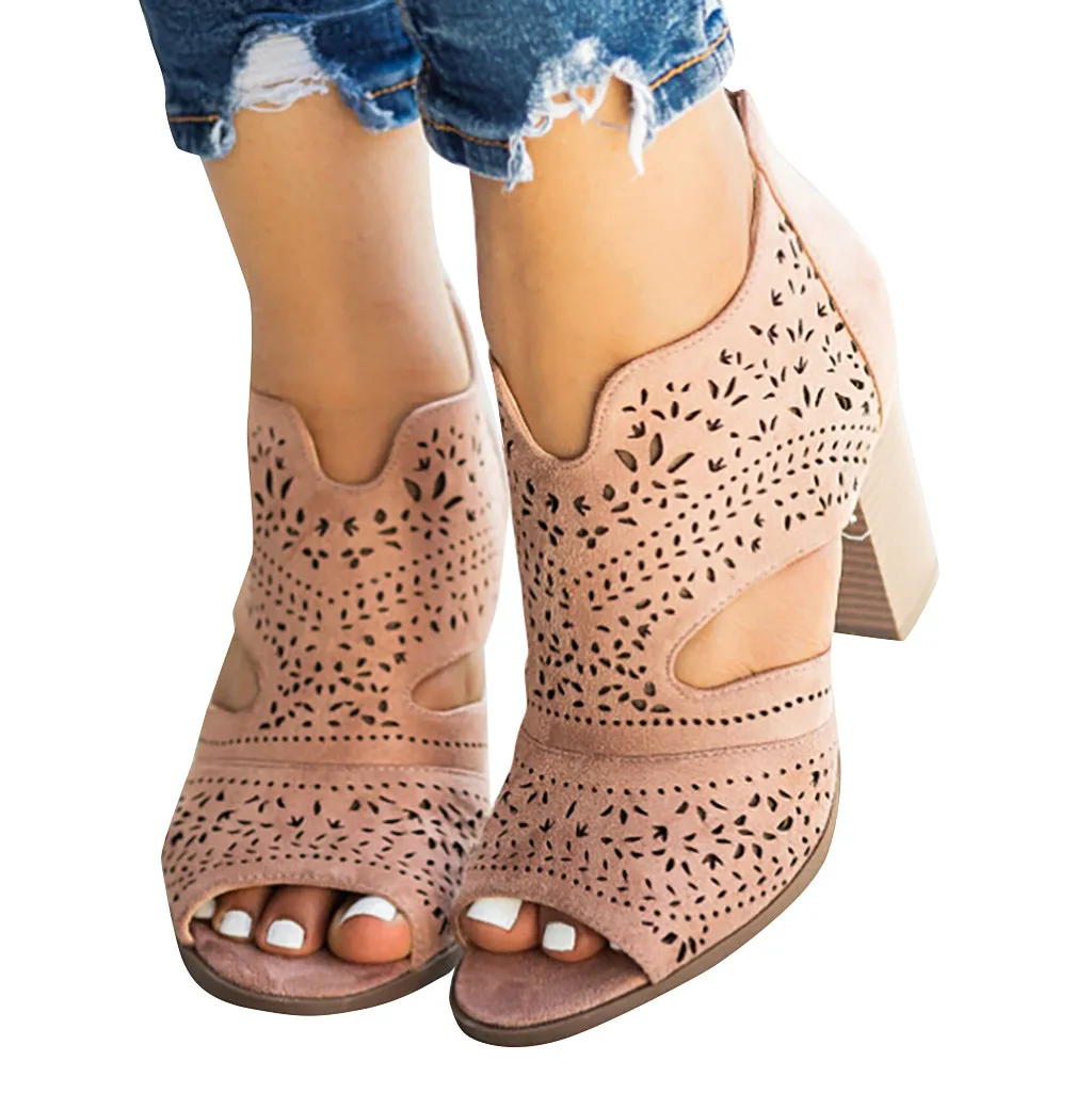 Женские босоножки на молнии JAYCOSIN черные повседневные с вырезами высоком каблуке