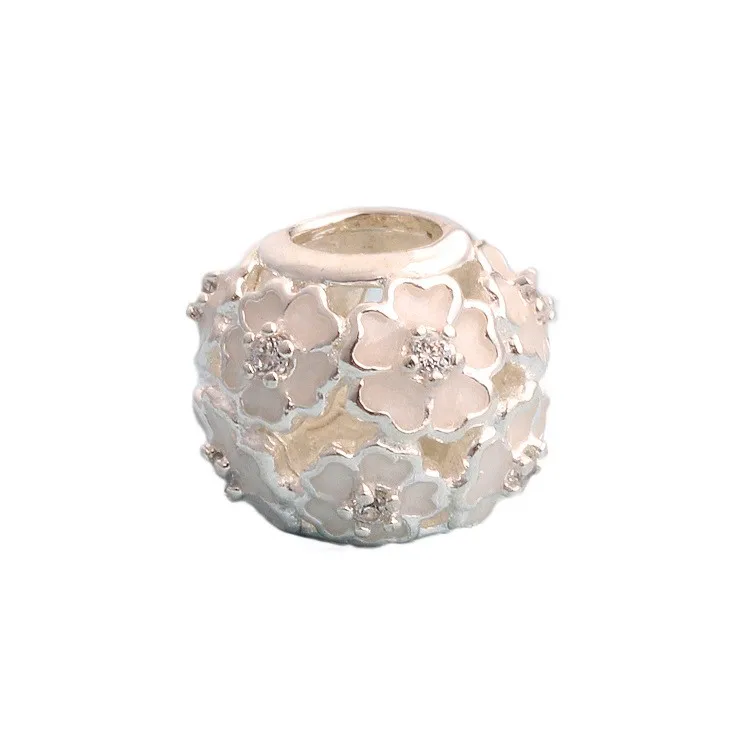 

Original 925 Sterling Silver Bead New White Cherry Blossom Beads Fit Pandora Women Bracelet & Necklace Diy Jewelry