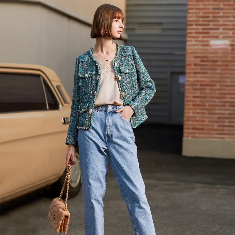 AEL dark green Tweed jacket woman hight quality Double Breasted short Jacket Coat spring autumn new | Женская одежда