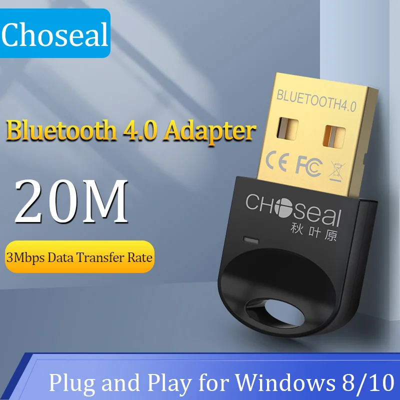

Choseal USB Bluetooth Adapter for PC 4.0 Bluetooth Dongle Receiver For Windows 10/8.1/8/7/XP for Desktop Laptop Mouse Keyboard