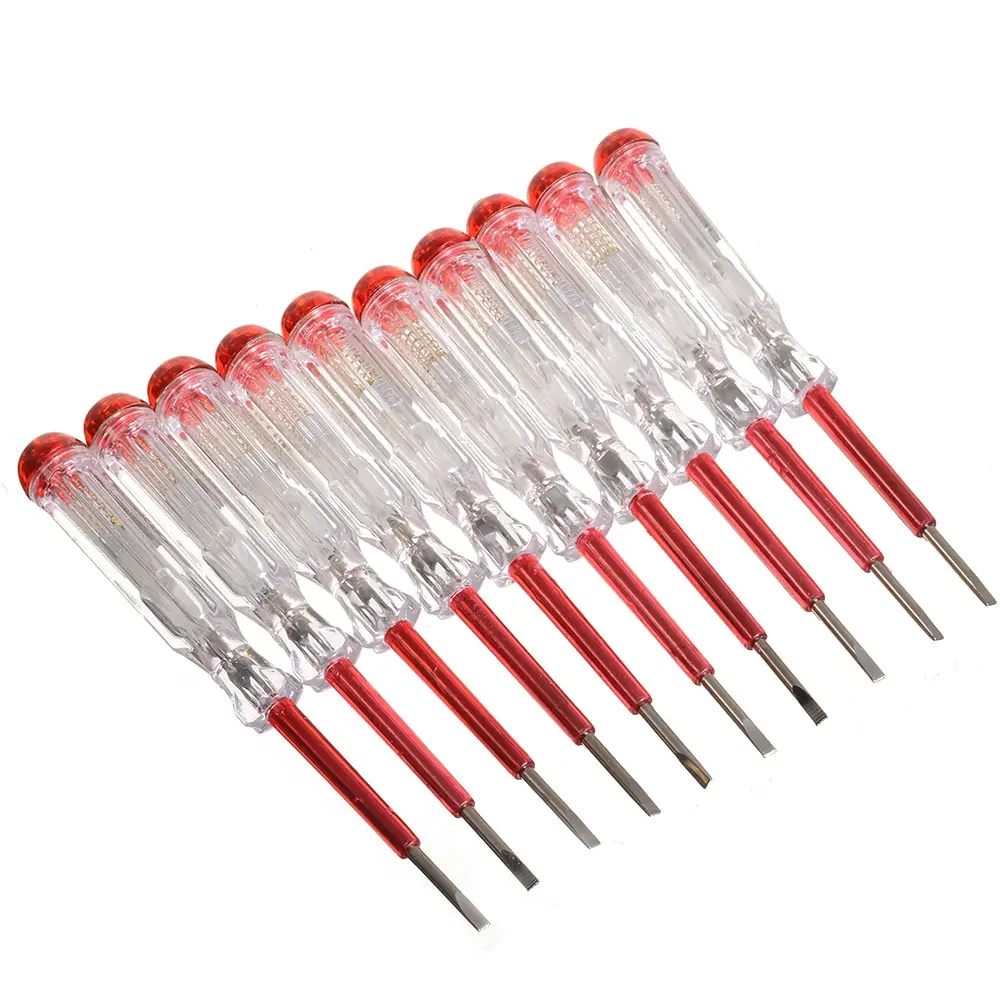 

10pcs Induced Electric Tester Screwdriver Probe with Indicator Light Circuit Tester Screw Driver Voltage Tester Pen 130x10mm