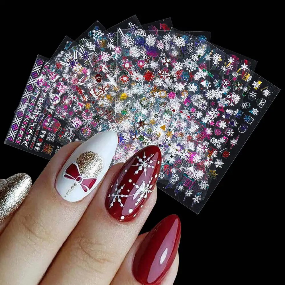 1 Sheet 3D Nail Sticker Christmas Snowflakes Xmas Design Adhesive Decals Water Transfer UV Gel Winter Art Decorations | Красота и