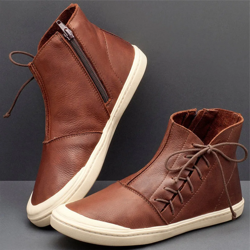 SAGACE Vintage Boots Women Lace Up Flat Heel Boots-women Ladies High-Top Short Ankle Winter Boot |