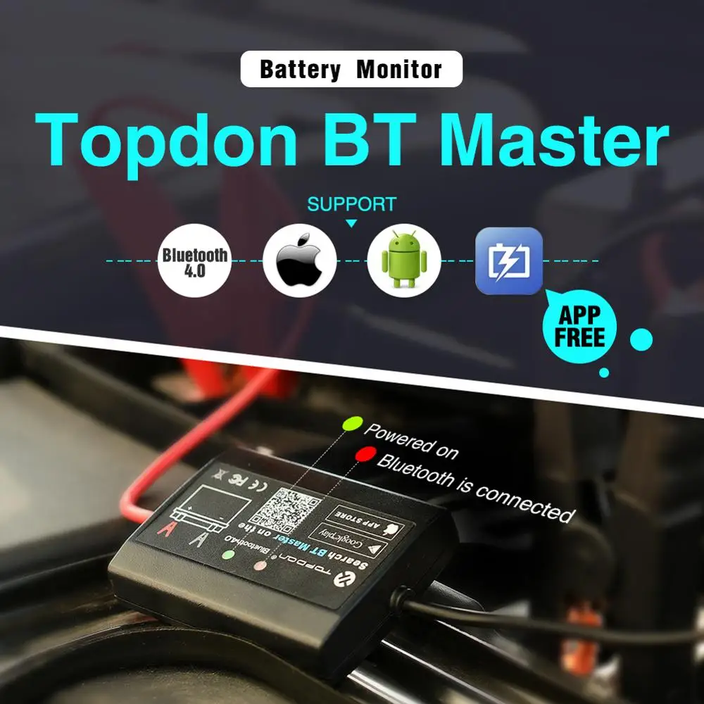 Тестер автомобильного аккумулятора TOPDON 12 В Bluetooth 4 0 монитор беспроводной от 100 до