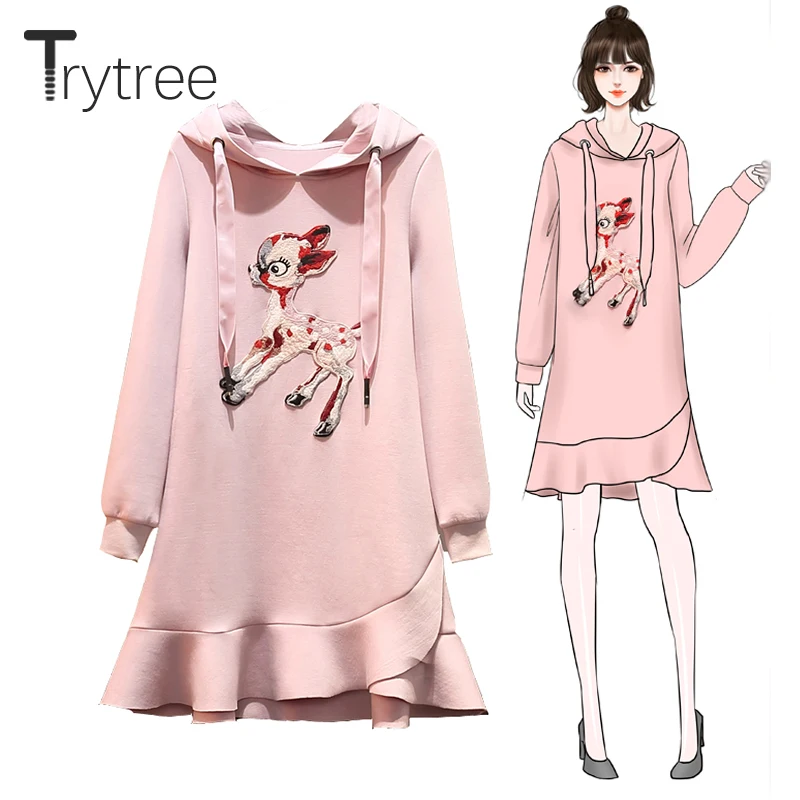 Trytree 2019 осеннее женское Повседневное платье с лентами капюшоном воротником